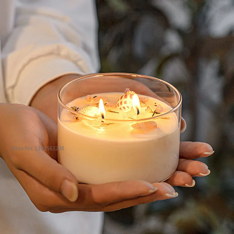 Creative Round Diy Candle Empty Cups Heat Resistant Clear Bottle Glass Jars Handmade  Dessert Scented Candles Glass Empty Jars