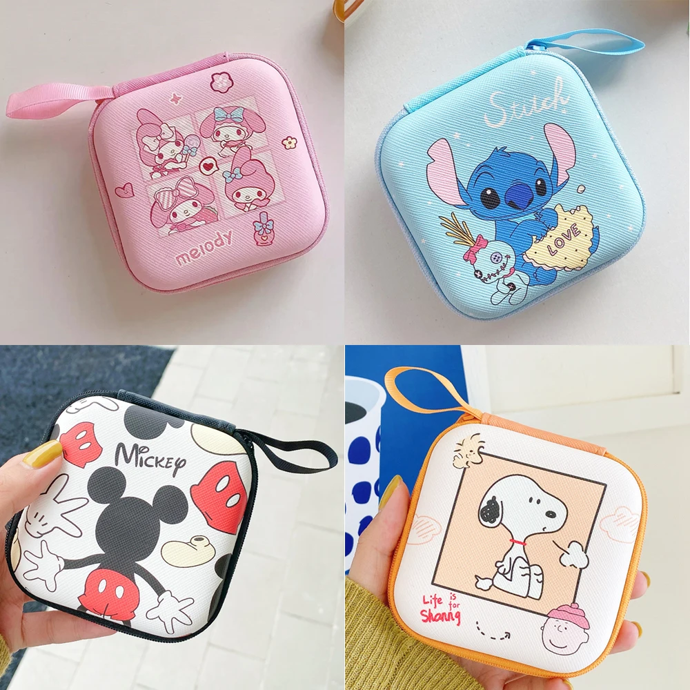 9.5x9.5cm Zipper Bag Earphone Storage Case For Airpods U Disk Data Cable Kuromi Cinnamoroll Kitty Mickey Winnie Stitch Duffy