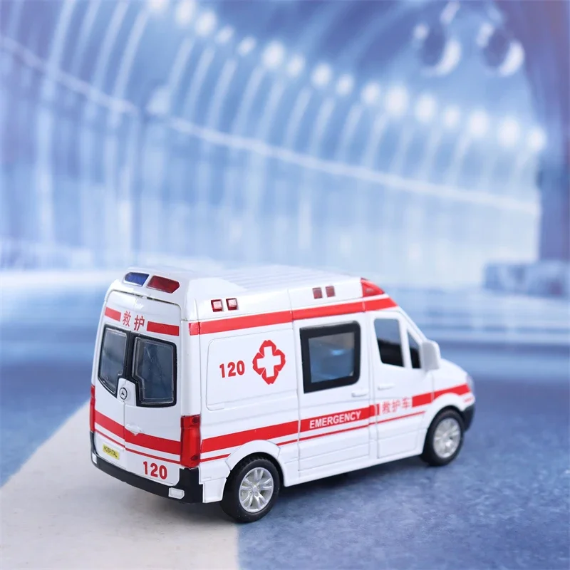 1:32 Mercedes-Benz ambulance police car Diecast Metal Alloy Model Car Pull Back Sound Light Car Children Gift Collection A95