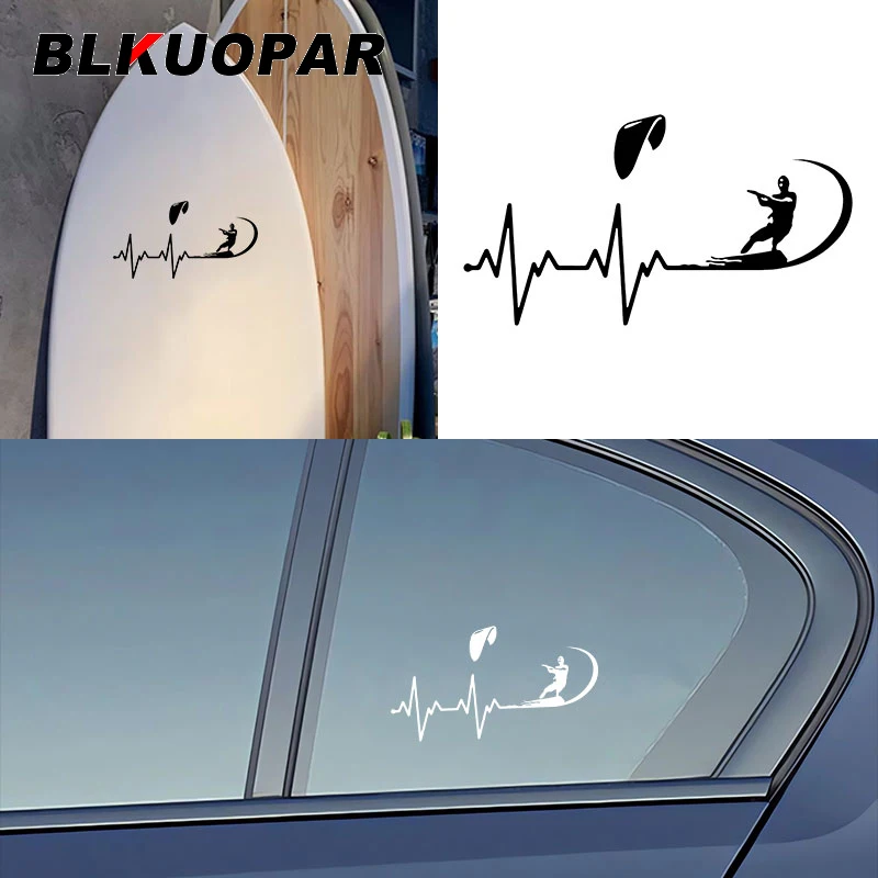 BLKUOPAR Kite Surfing Heartbeat Line Car Stickers Pop Style Decal Scratch-Proof Die Cut Refrigerator Caravan Car Decoration