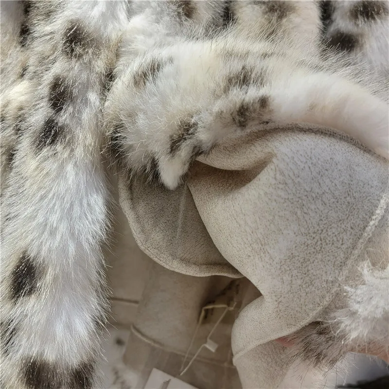 2025 خريف شتاء جديد النمط الفرنسي رغبة نقية ليوبارد طباعة فروي متكاملة صديقة للبيئة الفراء سترة منتصف طول أفخم معطف