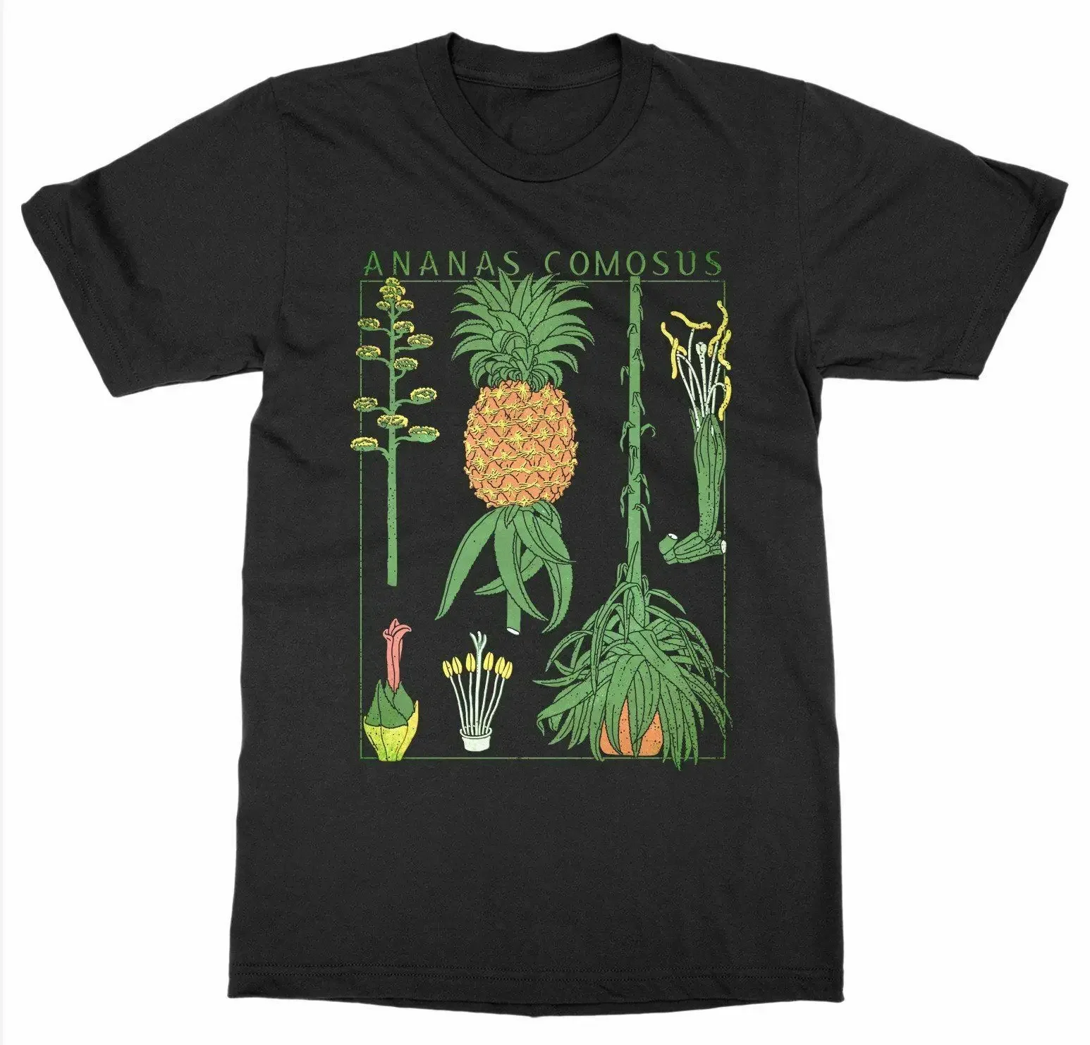 Botany Bloom Fruit Flower Grow Pineapple Plant Print Art T-Shirt 100% Cotton O-Neck Short Sleeve Casual Mens T-shirt Size S-3XL