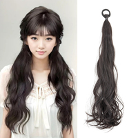 Synthetic Elastic Rubber Band Ponytail Sweet Girl Black Long Curly Ponytail Hair Extension Heat-resistant Hairpiece Wig