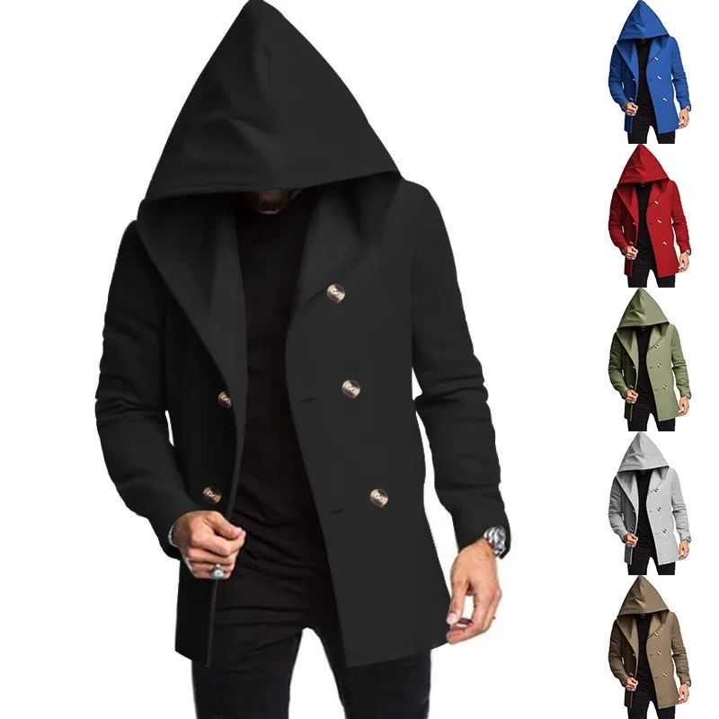 

Autumn Winter Men's Casual Overcoat Medium Long Jaet Youth Busin Warmth Faionable Straight Hemline Multi-ket Design