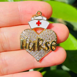 5pcs Zirconia Paved Nurse Hat Heart Words Charm for Women Bracelet Making Letter Pendant Girl Necklace Keychain Jewelry Findings