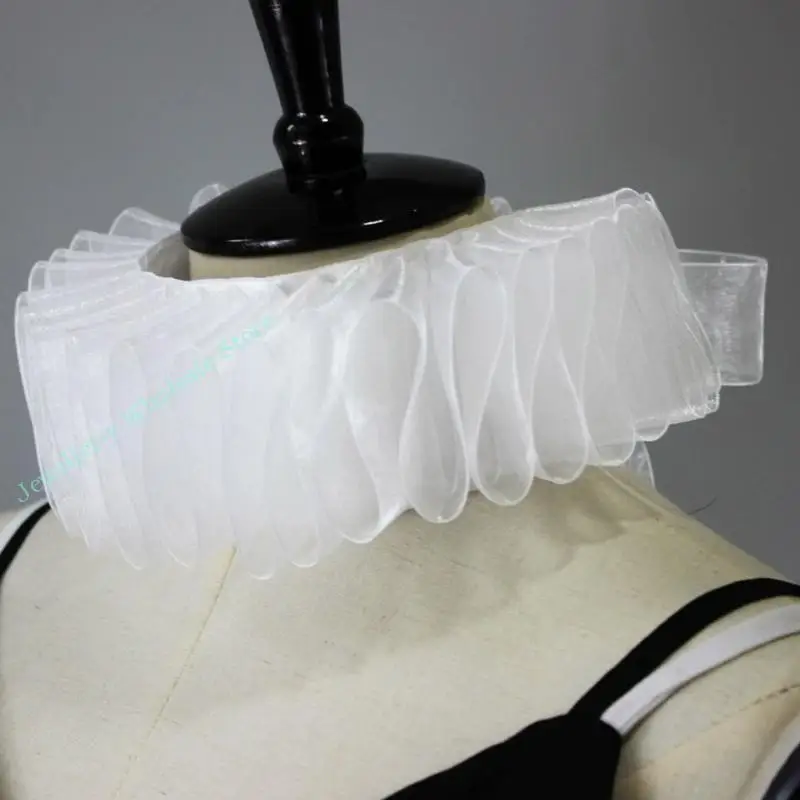 

R7UF Victorian Retro Clown Choker Neck Ruff Collar and Wrist Cuffs Costume Accessory