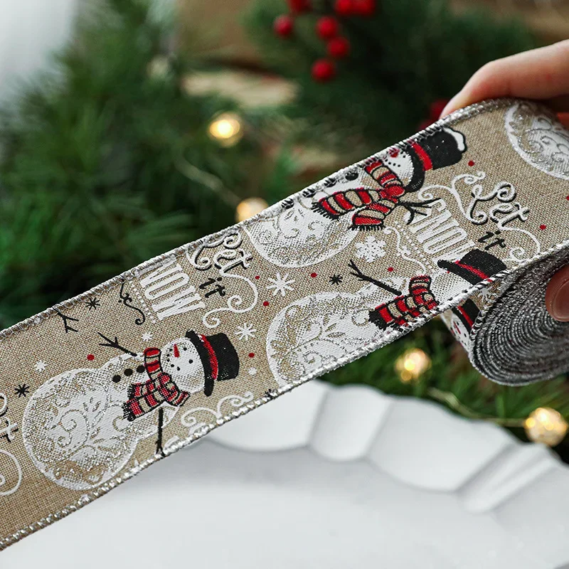 2M Christmas Ribbon Imitation Linen Ribbon Decoration Bow Accessories Snowflake Christmas Ribbon 2024 New Spot Wholesale