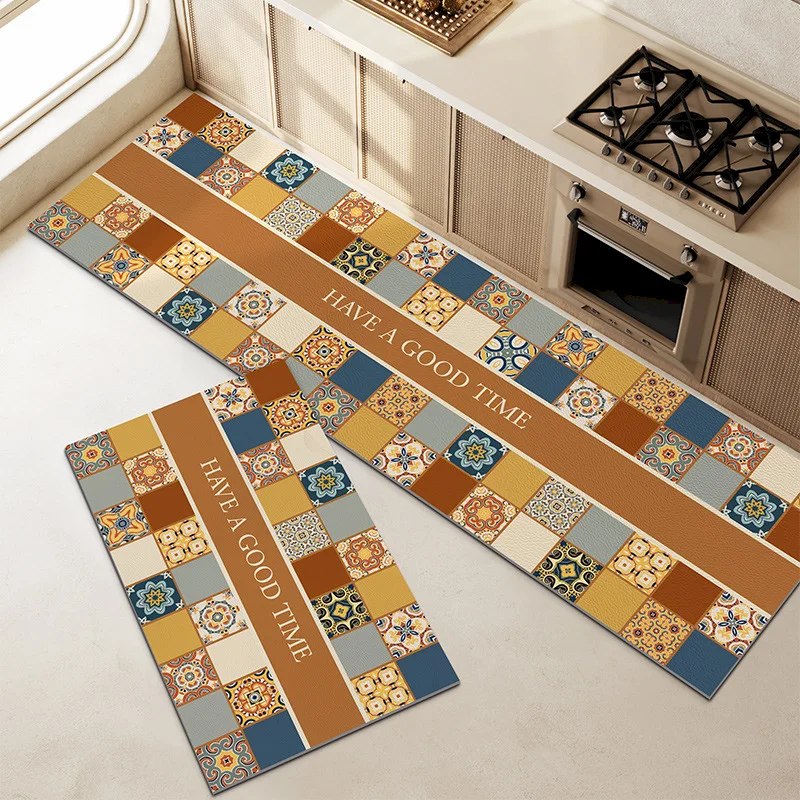 VIKAMA Kitchen Rug Vintage Moroccan Tile Anti‑Fatigue Non‑Slip Kitchen Runner Home Kitchen Laundry Room Hallway Decor