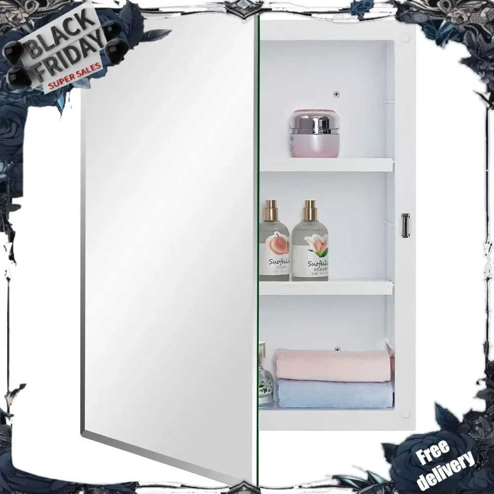 

Plastic Medicine Mirror Cabinet for Bathroom 16 x 20 inch, Surface and Recessed Mount