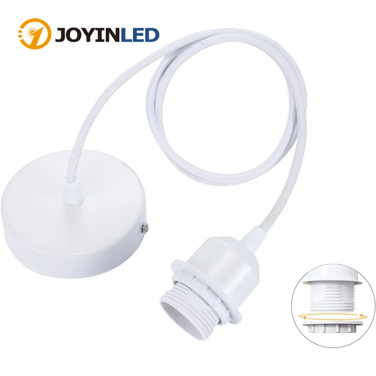 JOYINLED Pack of 1/2/5 Adjustable Pendant Light Cord, 150cm Textile Cable with E27 Screw Ring for DIY Lampshade, White / Black