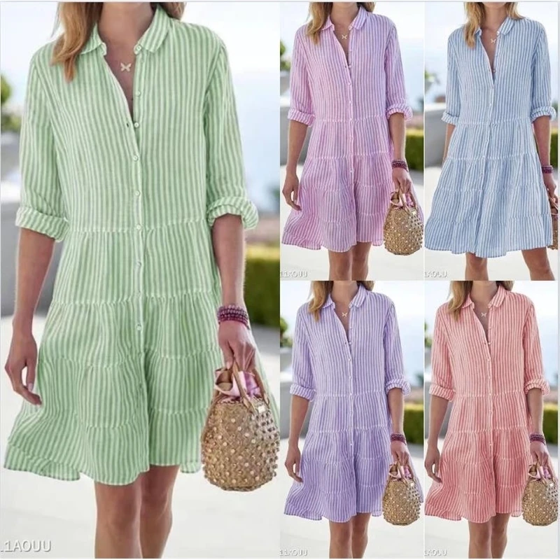Long-sleeved Women's Striped Shirt Dress