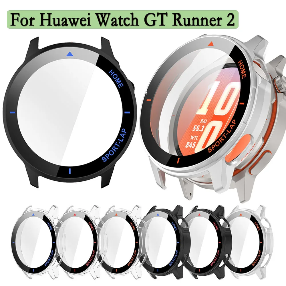 Schutzhülle für Huawei Watch GT Runner 2, Schutzhülle mit Displayschutz aus gehärtetem Glas, Uhrenschutzabdeckung mit Folie