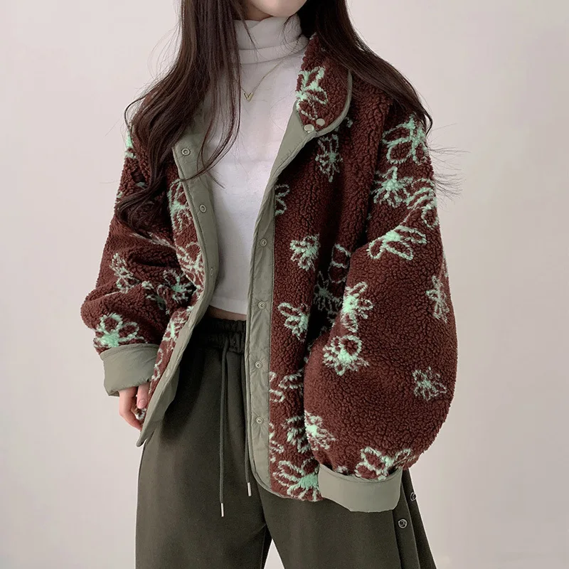 

2025 Новая зимняя утолщенная теплая однобортная двусторонняя хлопковая куртка из овечьего флиса, пальто