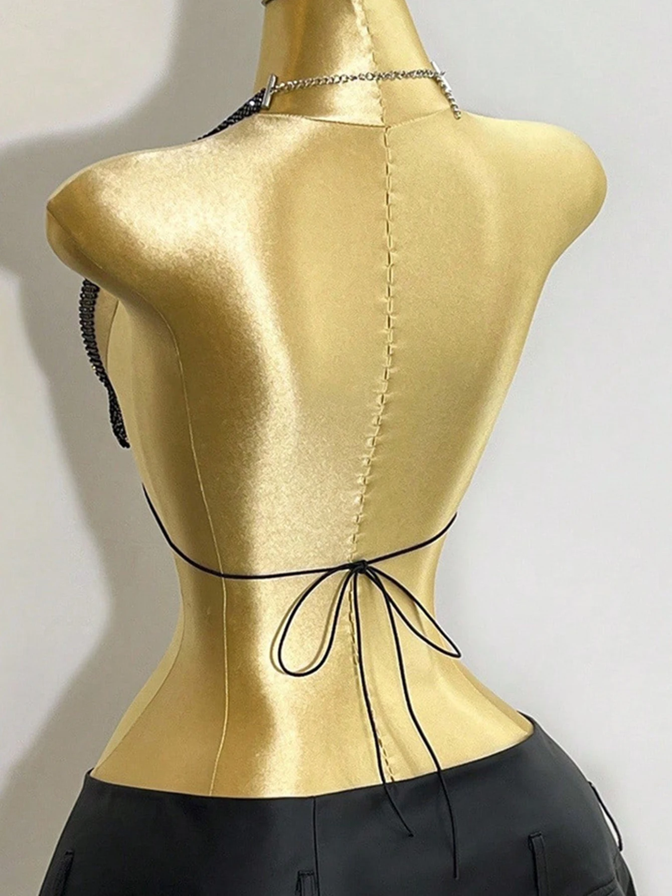 Sexy Black Metal Rhinestone Corset Crop Top Women Summer Club Party tops for Woman See through Fishnet Halter Tank Top Beach Bra