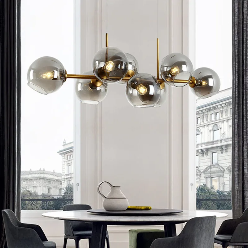 Nordic modern simple glass bubble chandelier restaurant kitche living room black gold creative personality magic bean Chandelier