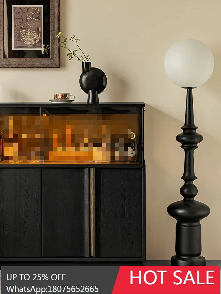 

CF black solid wood living room wine cabinet modern simple entrance locker