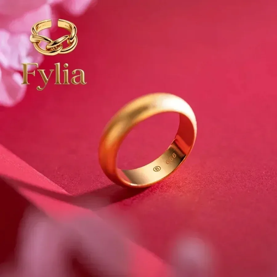 

Fylia Jewelry Luxury 9999 24K Real Gold Ring Sand Gold Outer Sand Inner Light Inheritance Ring for Men and Women Couples Sand