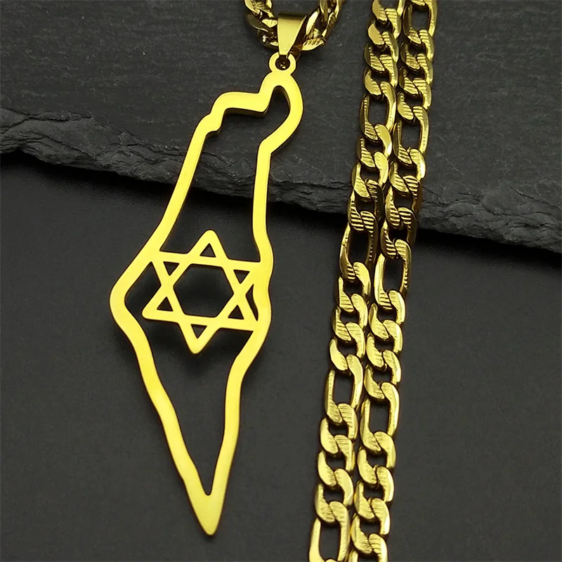 

Israel Hexagram Magen Star of David Country Map Pendant Necklace for Men Women Stainless Steel Hip Hop Chain Necklaces Jewelry