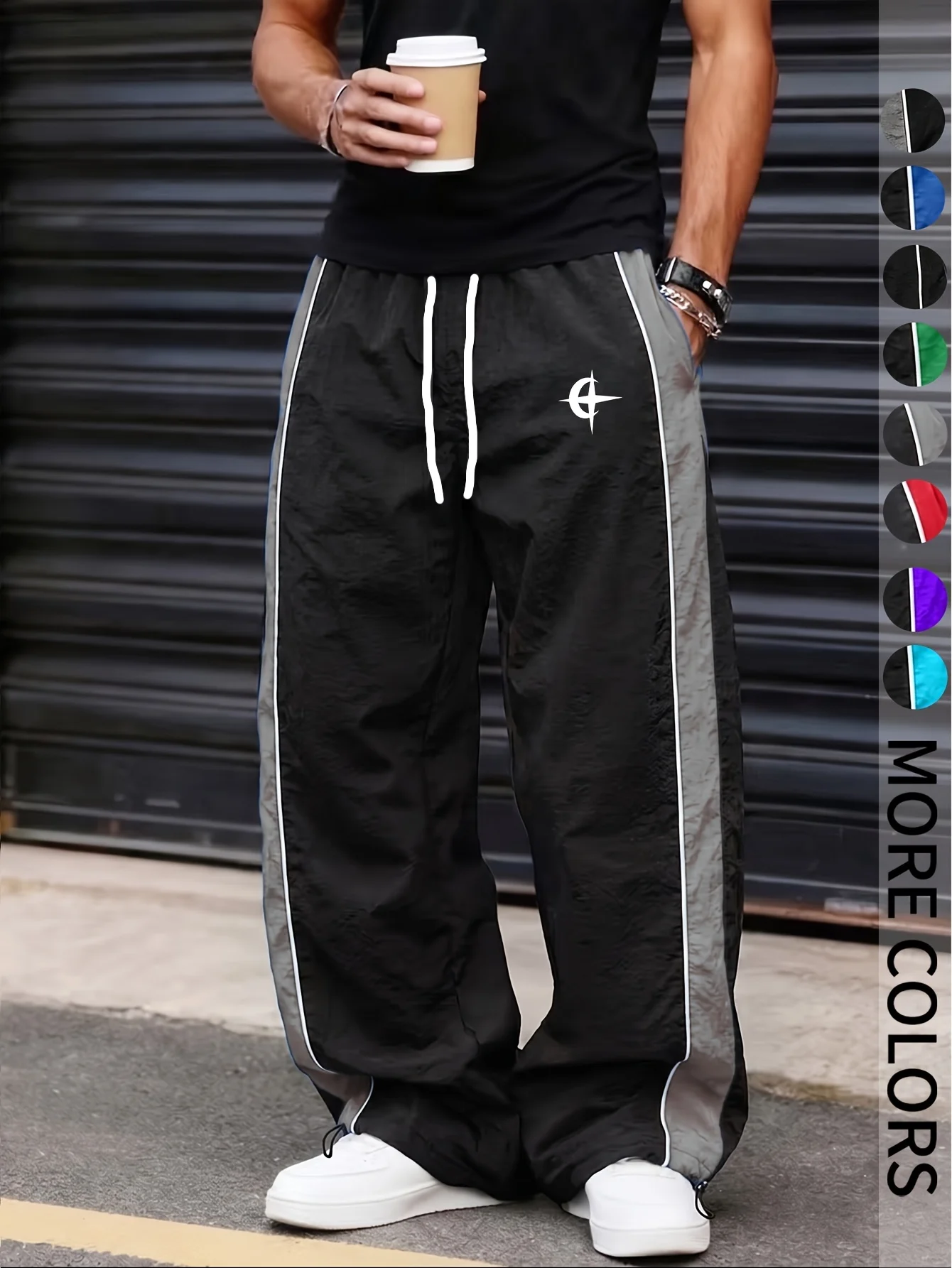 2026 Hip-Hop Loose Straight Pants mit Minimalistischem Kreuz-Stern-Grafik-Design, Kordelzugbund, Mehrfarbig, Schnelltrocknend, Streetwear Jogginghosen für Kinder – Detail 7