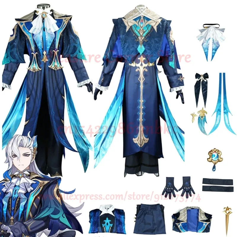 

В НАЛИЧИИ Neuvillette Косплей Костюм Полный комплект Genshin Impact Game Косплей Обувь Экипировка Униформа Костюмы Neuvillette Парик Реквизит