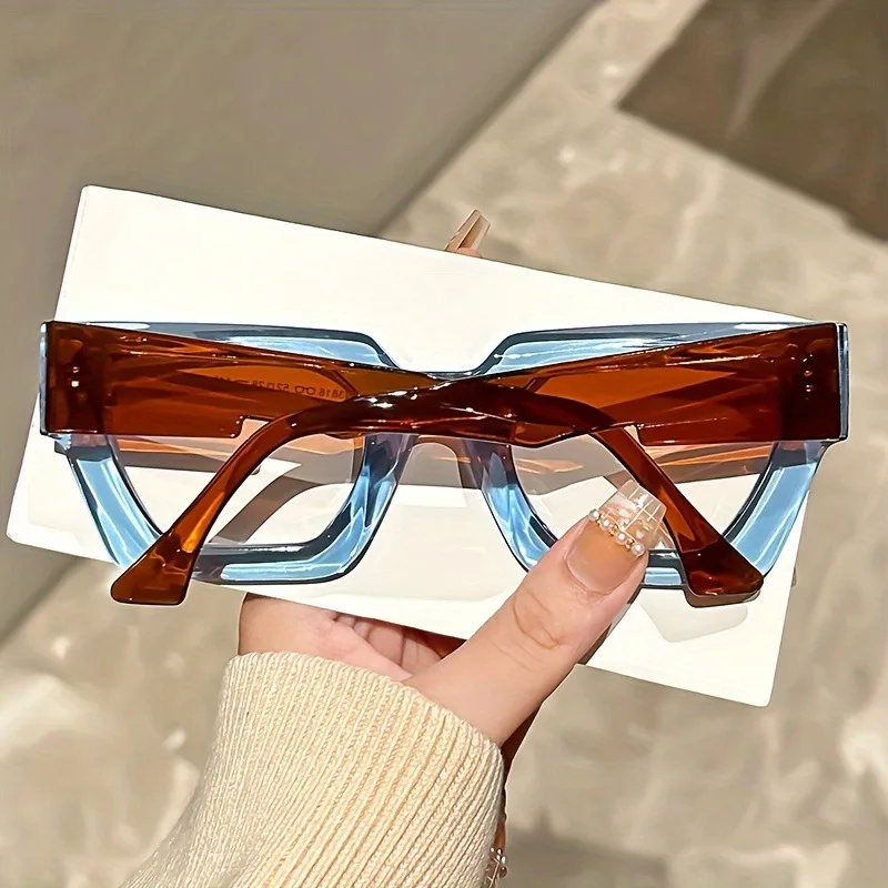 New Fashionable Thick Frame Square Glasses Daily Use Of Computer Protective Glasses Leisure Cat Eye Anti Blue Light Flat Mirror view 5