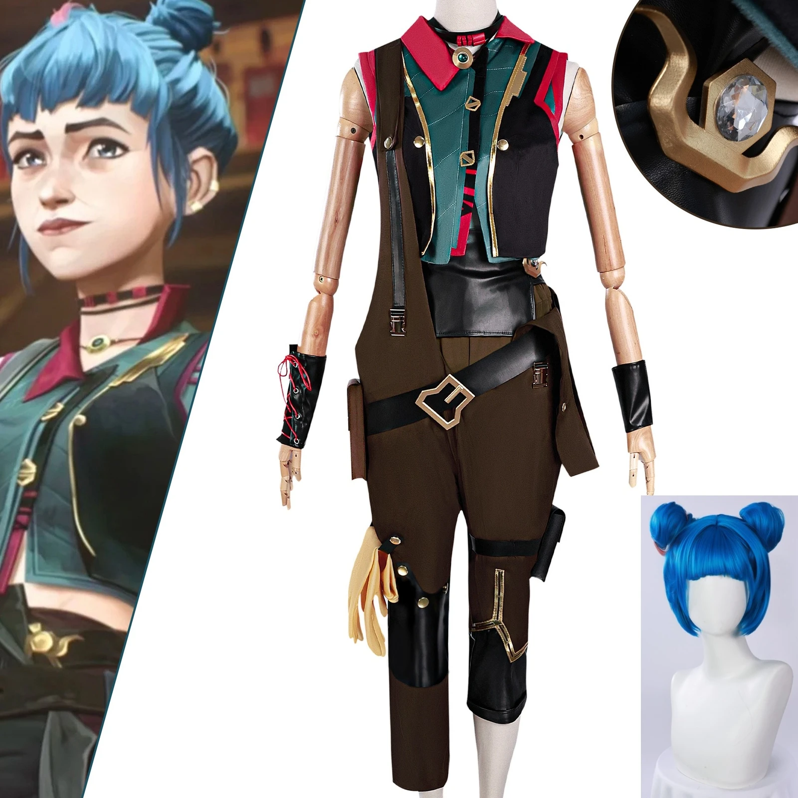 

Powder Jinx Junior Cosplay Costume Game Young Jinx Outfit