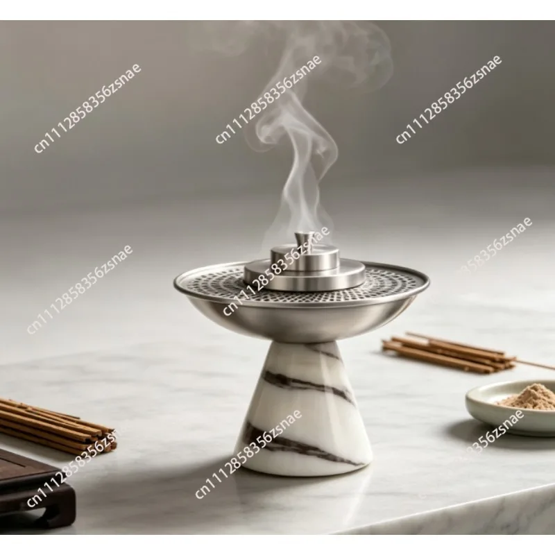 Special‑metal Arabian Incense Burner, High‑grade Bakhoor Censer with Customizable Natural Marble Base for Home Decoration