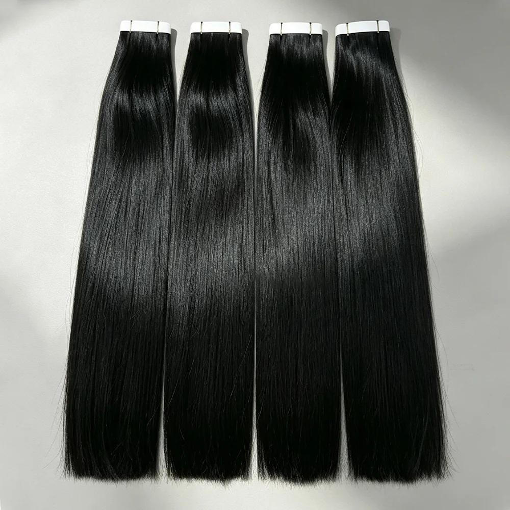 18-26 Inch Tape in Hair Extensions Human Hair 1B Black Natural Seamless Invisible Straight Hair Brazilian Skin Weft Tape PU Pure Hair 63Pcs/3Pack 100% Human Hair For Women