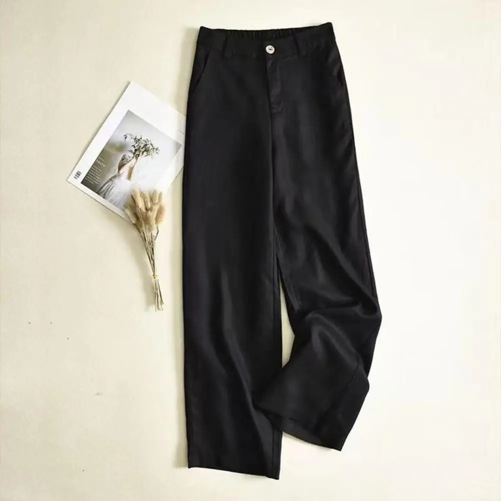 Damen Hose mit weitem Bein elegante Hose mit weitem Bein für Frauen stilvolle Hose mit hoher Taille und Taschen Reiß verschluss Knopf fliegen solide