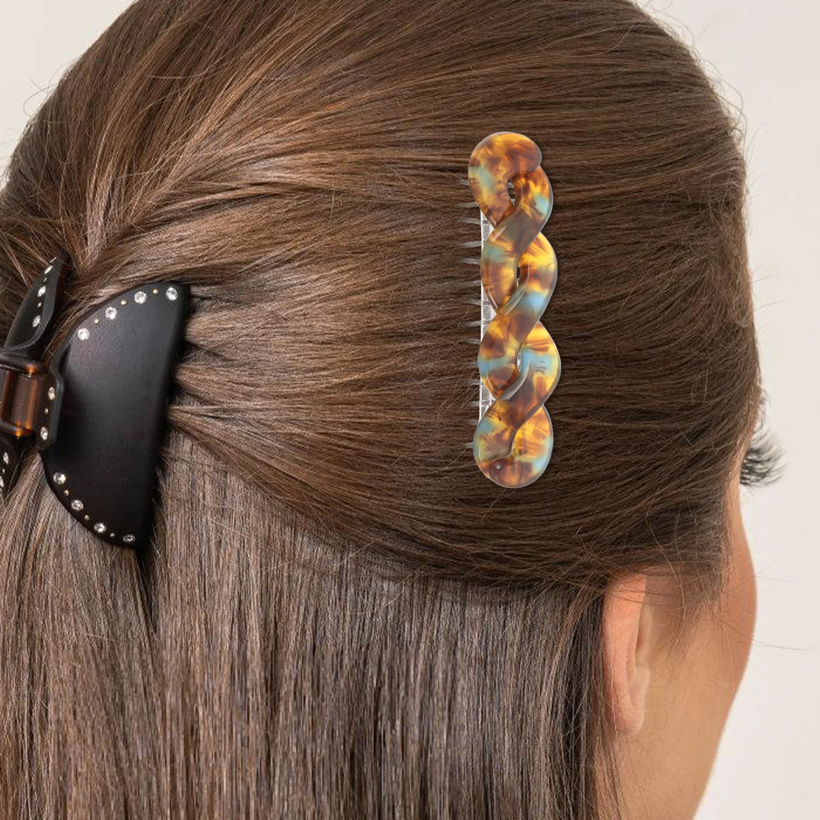 

2Pcs Side Hairpin Comb Vintage Elastic Styling Clips Bun Flower Metal Bridal Stretchy Decorative Hair Accessories For All Types