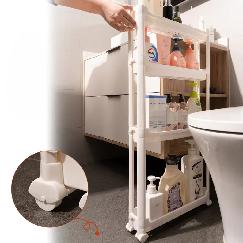 1 Pc Narrow Shelf Behind Bathroom Door Toilet Gap Floor Trolley Bathroom Seam Shelf Door Storage Artifacts Bathroom Organizer