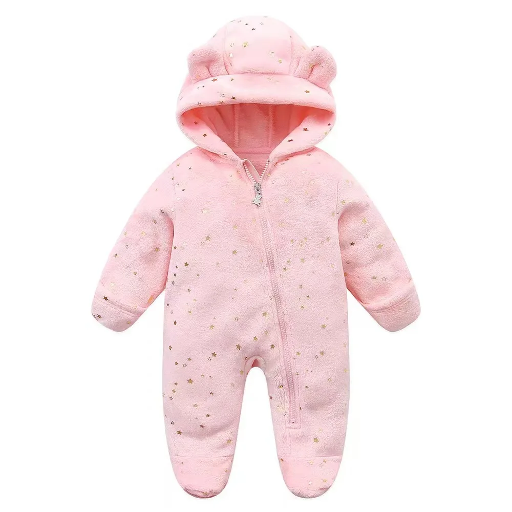 AYNIGIELL Star Print Autumn/winter Hooded Jumpsuit 0-12 Months Baby Boys Girls Rompers Toddler Kids Playsuit  Baby Clothes