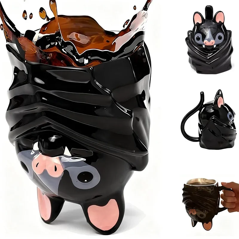 Cute Upside Down Bat Mug Handmade Novelty Animal Mug 3D Inverted Bat Coffee Tea Mug With Stable Weighted Base