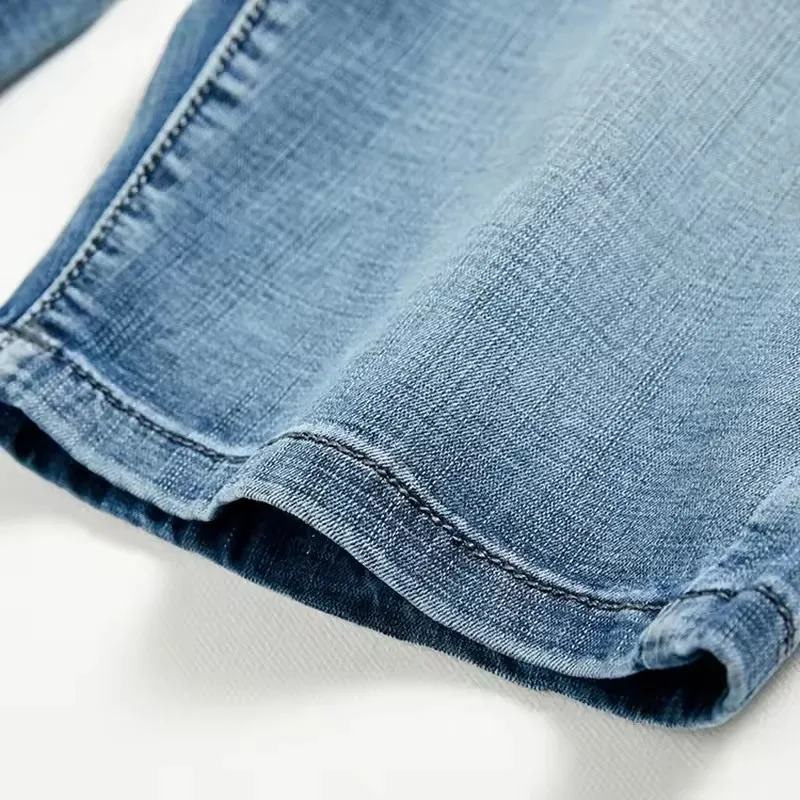 2025 شورت دينم كلاسيكي مستقيم للرجال بطول الركبة سروال رياضي أزرق غير رسمي العلامة التجارية الجديدة خيارات حجم كبير 30-40 #4