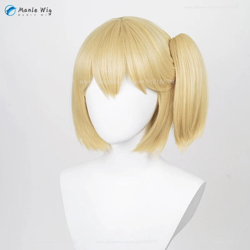 Anime Yachi Hitoka Cosplay Peruca para Mulheres, 30cm, Loiro, Amarelo, Rabo de Cavalo, Resistente Ao Calor, Cabelo Sintético, Boné