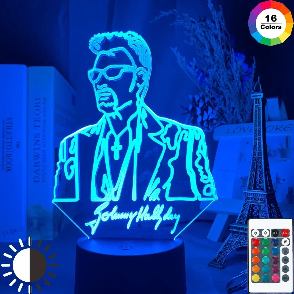 Francuskie gwiazdy Johnny Hallyday podpis fani prezent dekoracja wnętrz zmiana koloru lampka nocna sypialnia lampa biurkowa Led lampka nocna