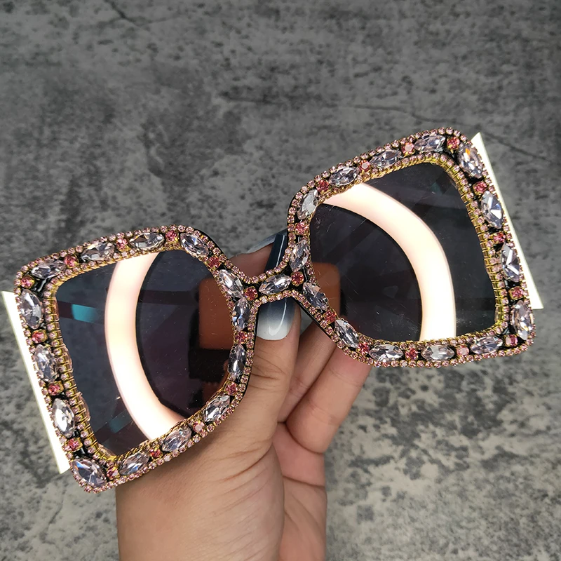 ICGUAA Retro Oversized Crystal Sun Glasses Women 2022 Festival Diamond Designer Luxury Brand Women Bomb Sunglasses Rhinestone