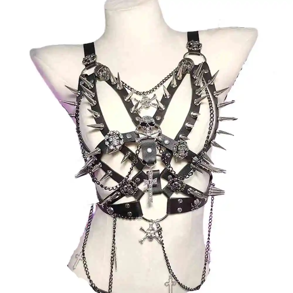 

Harajuku Панк Рок Эмо Череп Шип Шипы Заклепки Крест Гот Хип-Хоп Готический Гранж-Цепочка E-Girls Цифровой Y2K Холтер Камзол Топы