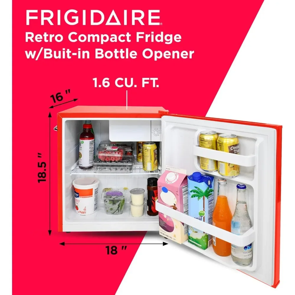 EFR176 Retro Compact Fridge with Chiller Mini Refrigerator with Built-in Bottle Opener for Office, Bedroom, Dorm Room or Cabin