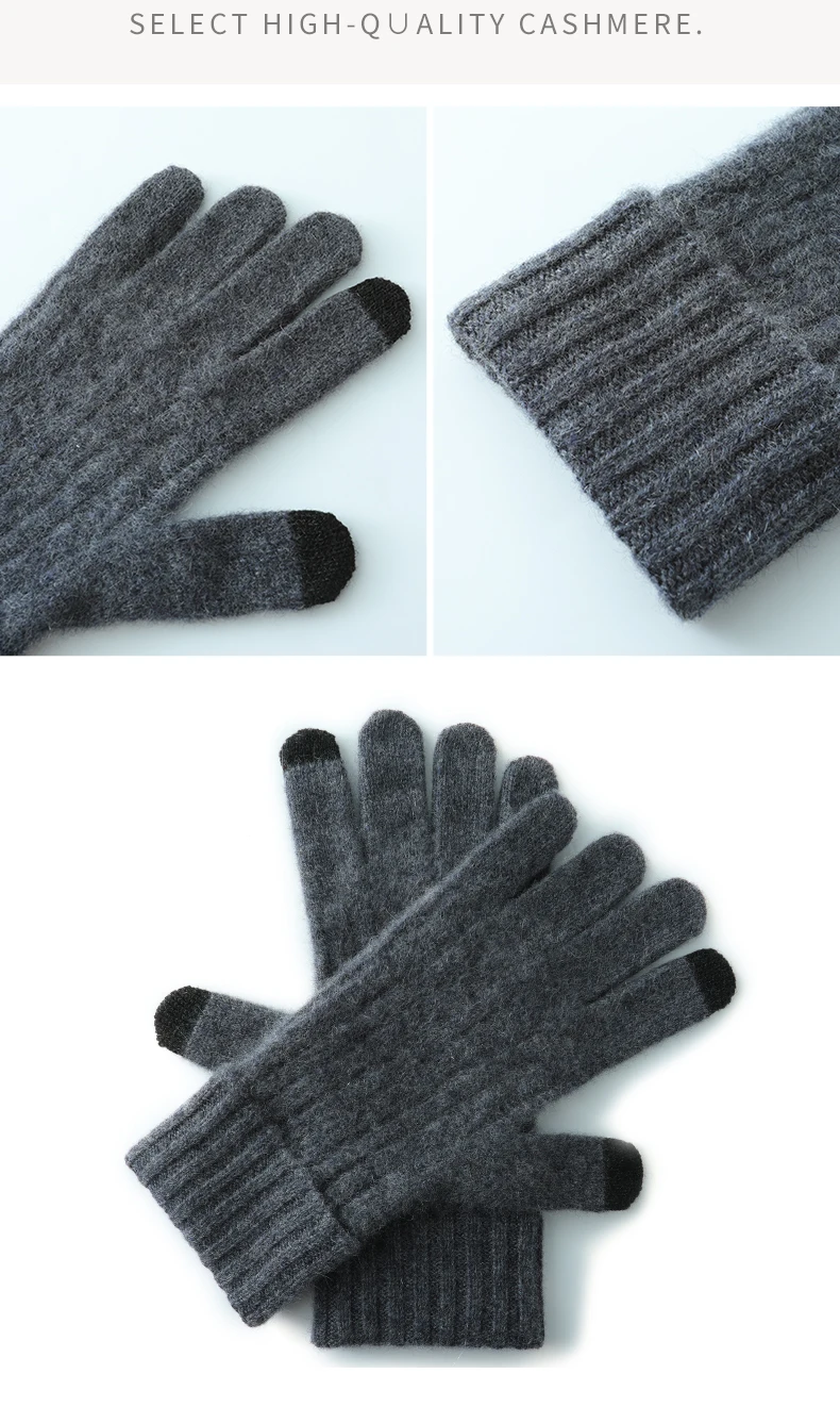 Winter High-Quality 100% Real Cashmere Touch Screen Gloves Women Soft Warm Stretch Knit Mittens Full Finger Guantes Female