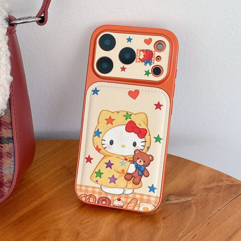 Funda Protectora para Teléfono con Diseño de Ositos Estrella Adhesivos, para iPhone 17 Pro 16 15 14 Pro Max, Color Naranja, Dibujos Animados, Resistente a Golpes