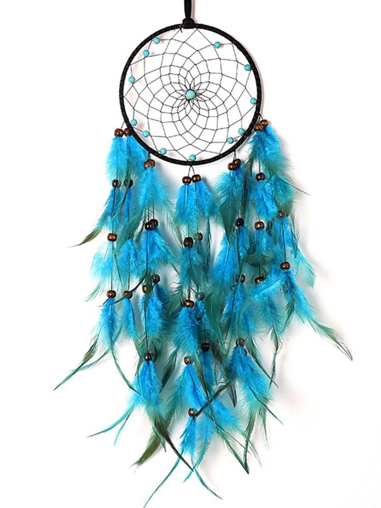 Light Blue Dreamcatcher Pendant Handmade Exquisite Dream Catcher Wall Decoration with Lucky Pendant