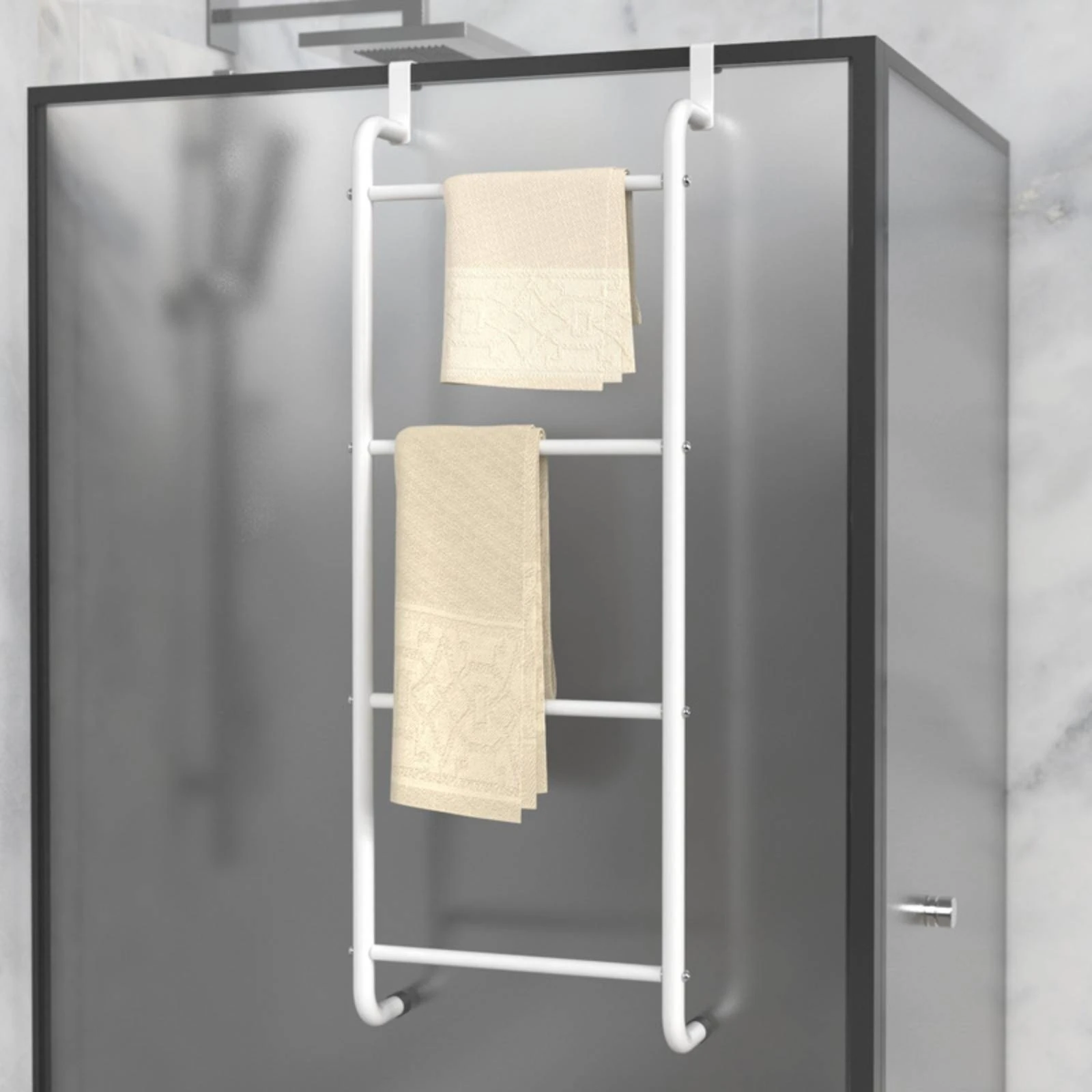 Over-the-Door Towel Rack Easy to Install Towel Rack with Hooks over-Door Hanging Organizer Metal Sturdy for Renters, Bathroom
