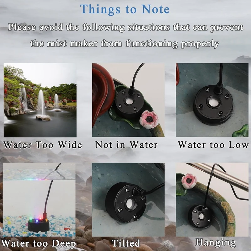 Mist Maker, USB Port 4 Color LED Lights Mini Mister Fog Machine, Indoor Fountain Garden Pond Water Fogger Atomizer