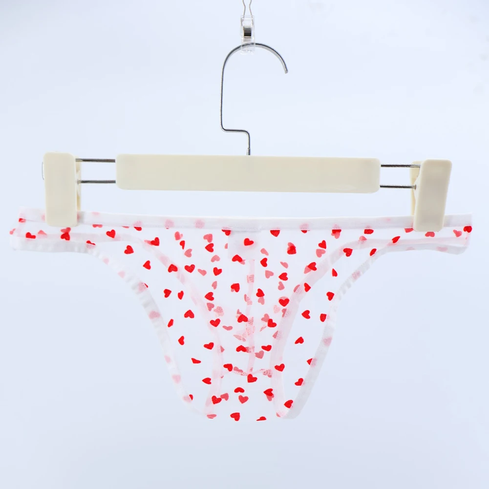 

Men Triangle Underwear Transparent Mesh Heart Pattern Breathable U Convex Pouch Panties Man's Cooling Briefs