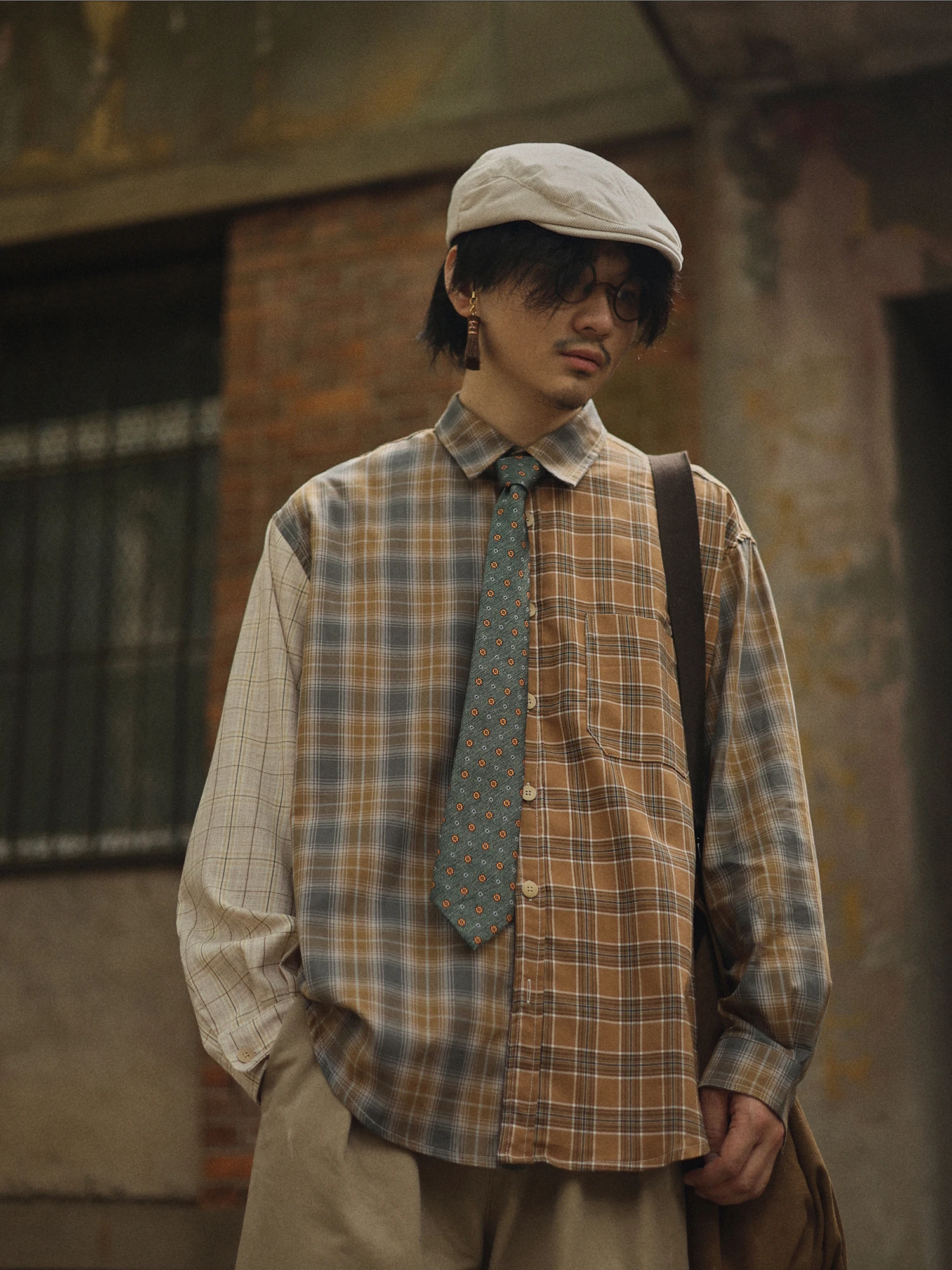 

Retro Japanese Style Plaid Shirt Men's Women's Casual Long Sleeve Loose Fitting Trendy Cotton Polyester Blend Breathable