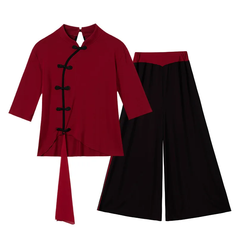 New women's square dance clothing set, Odair pipa medium and long-sleeved dancing clothes, chiffon dance practice clothes