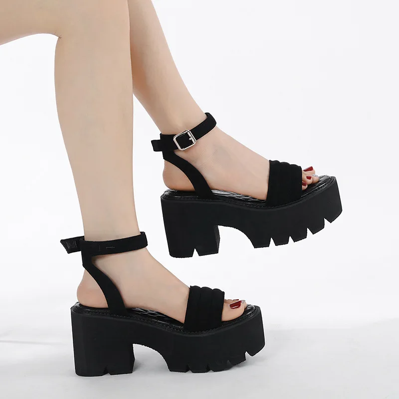 Summer New Breathable Shoes Nightclub Soft Fur Straps Casual Thick Sole Shoe Summer Cool Thick High Heels Soft Sole Sandals