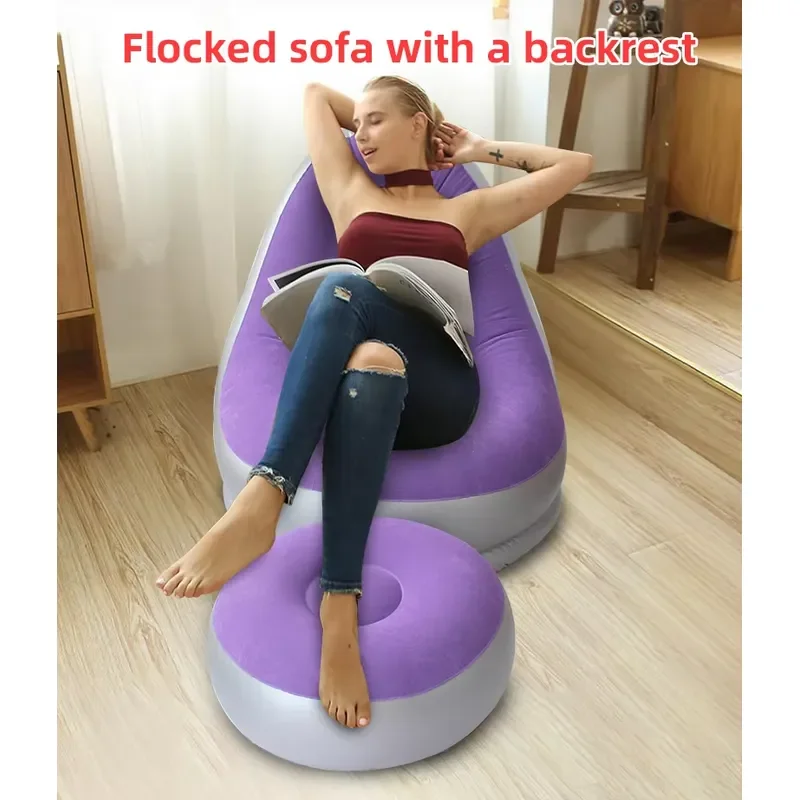 Recommended Products Inflatable Sofa with Footstool Portable Folding Air Couch Living Room Modern Design Outdoor Camping