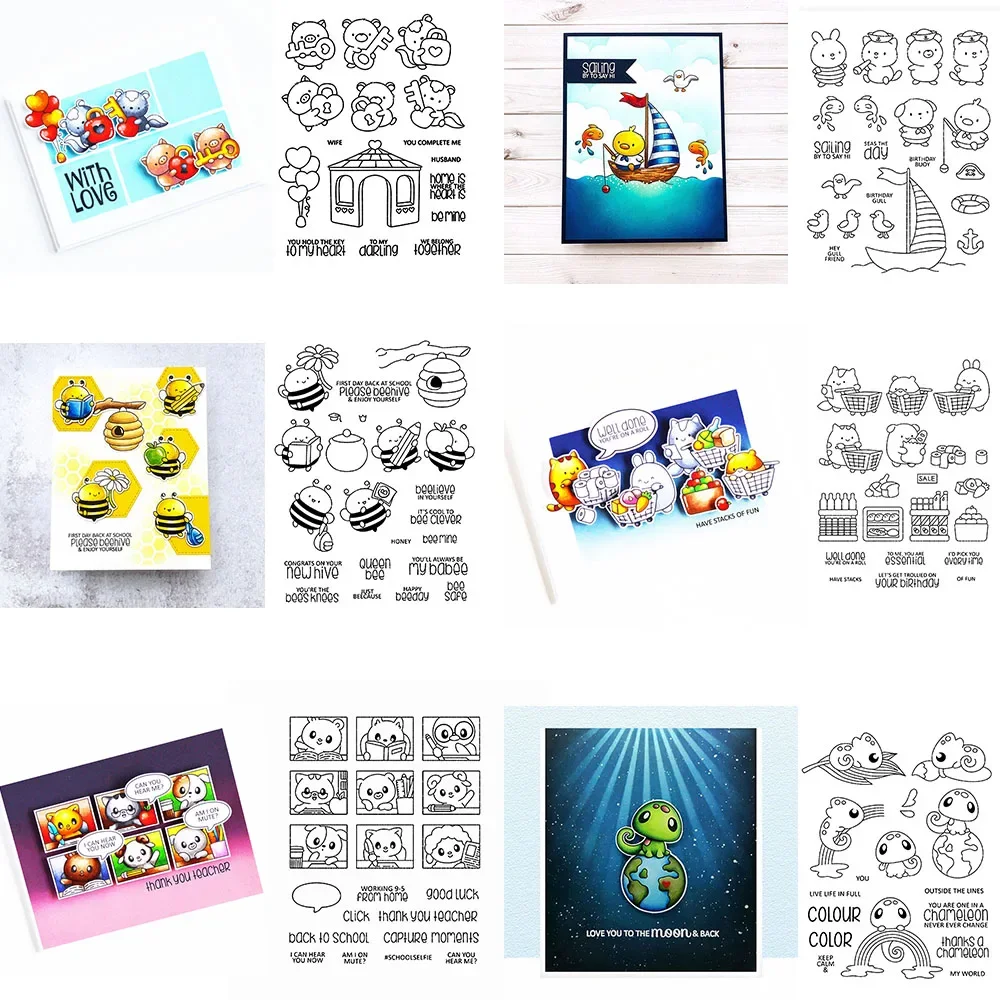 Sellos y troqueles de corte Spelling Bee Key My Heart, y sellos escolares Smooth Sailing Sweep Zoom para manualidades DIY, scrapbooking y creación de tarjetas